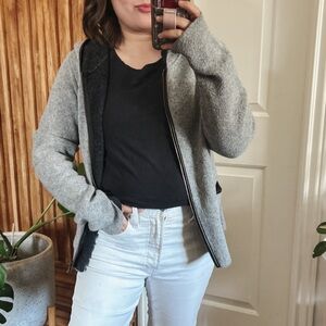 Mary Brand Gray Zip-Up Wool Hoodie with Black Accents. L